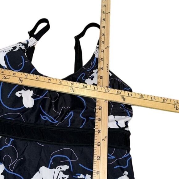 Black & White Floral Print Tankini Top XL Adjustable Straps Swimwear - Picture 5 of 6